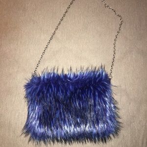 Royal blue and black fur purse